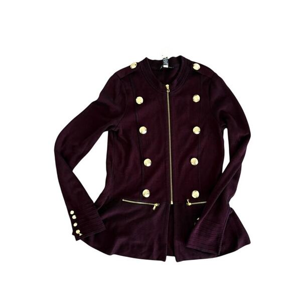 Women’s Small INC Burgundy Cardigan Jacket Gold Buttons Military Style - Picture 1 of 6